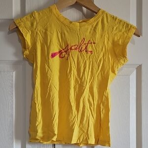 Split Yellow Graphic Tee – Size XS
